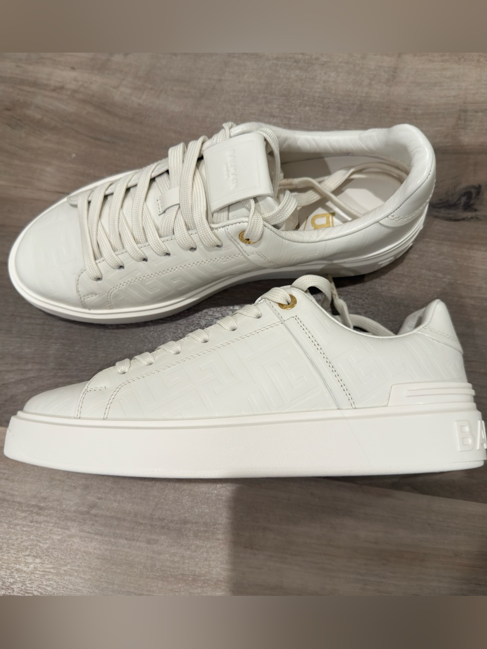 Balmain B Court White Embossed Leather Low-Top Sneakers